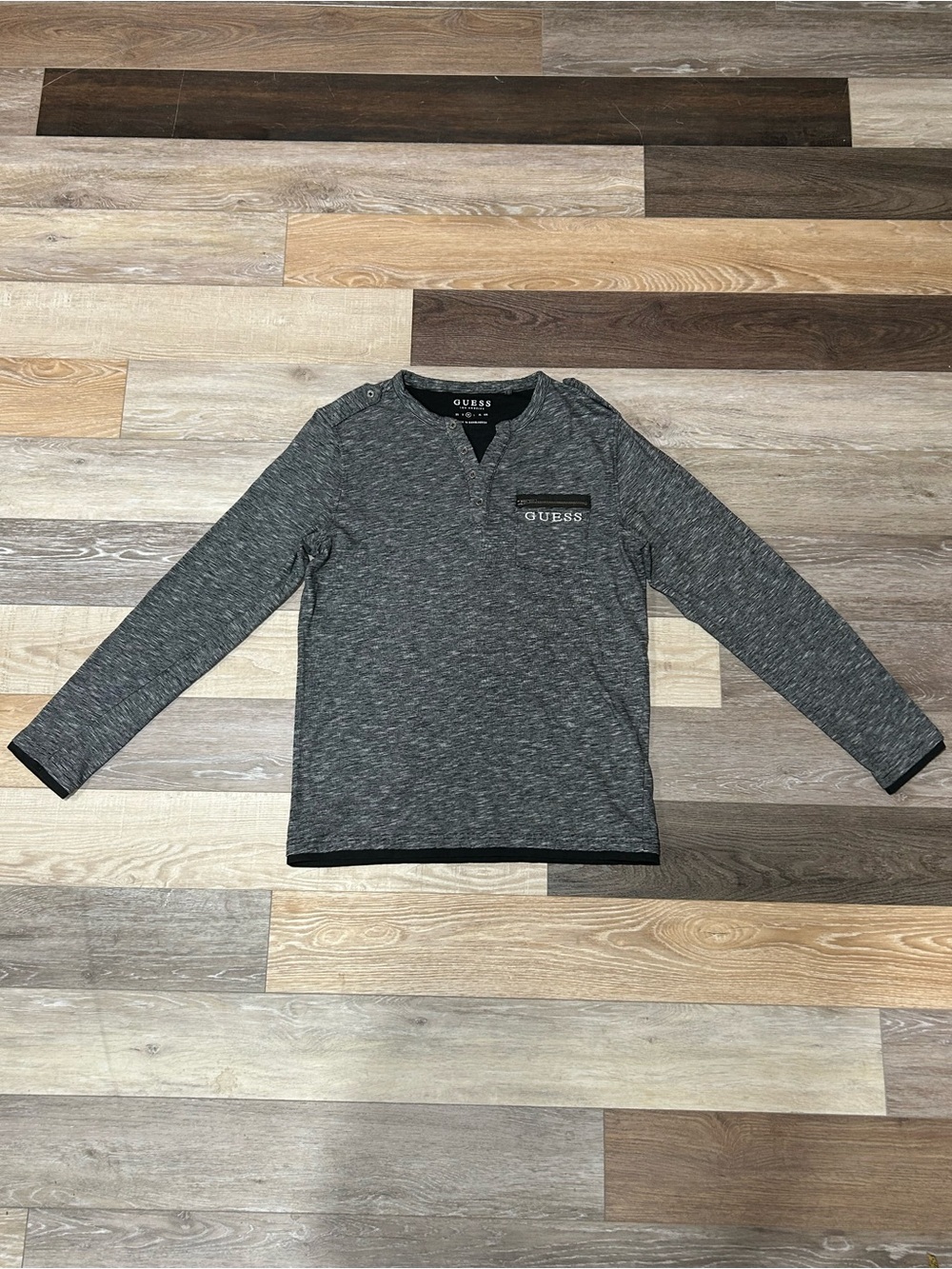 GUESS Boys' Long Sleeve Heather Gray Henley Shirt
